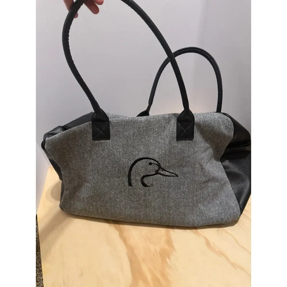 Ducks Unlimited Herringbone Weekender Duffel Bag Black Gray Travel Tote